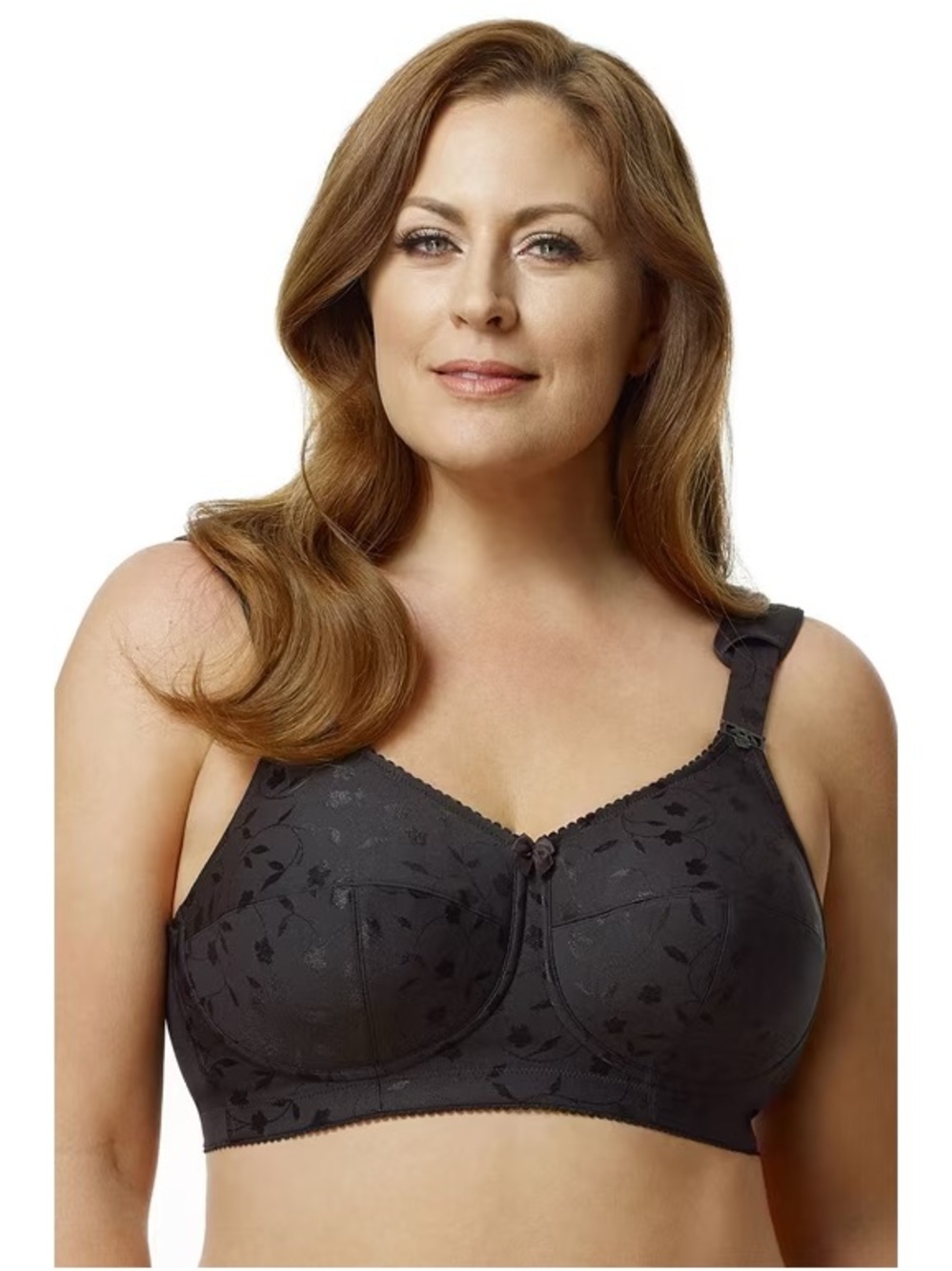 Elila Black Sidney Jacquard Full Support Softcup Wireless Bra 1305 Size 38J EUC